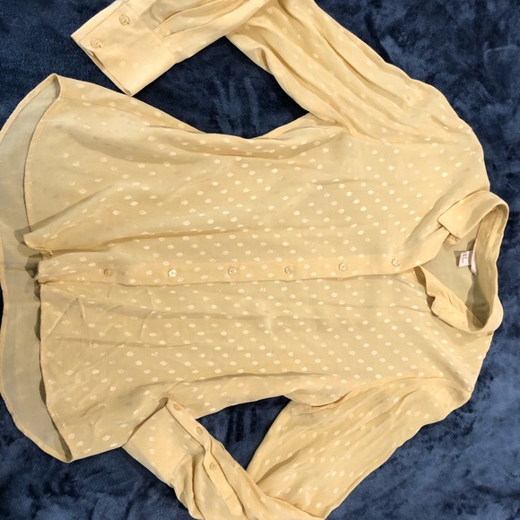 H&M Trend Yellow Gold Button Down Blouse Shirt Top Long Sleeve Polka Dot 4 US - Picture 2 of 16